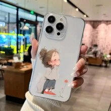 经典哑光黑可爱女孩生气图案手机壳，兼容苹果及苹果系列，全包覆式保护套，防水防震防摔防刮花 - 彩色 - 查看 6