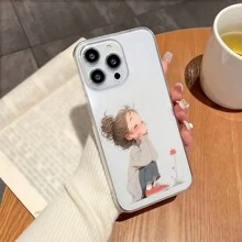 经典哑光黑可爱女孩生气图案手机壳，兼容苹果及苹果系列，全包覆式保护套，防水防震防摔防刮花 - 彩色 - 查看 4