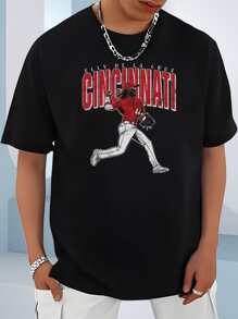 Camiseta para hombre 1 pcs 220g 100% algodon impresion digital estilo beisbol Elly De La Cruz Cincinnati - Negro - Ver 1