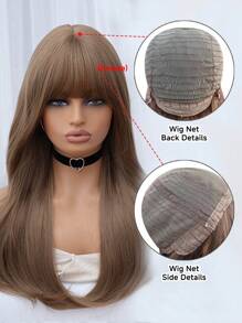 alicegarden 1 Piece Synthetic Heat Resistant Curls With Bangs, Brown Wig 24 Inch Braided Everyday Natural Realistic Wig.