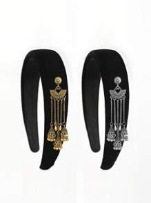 1pc Bohemian Retro Style Elegant Vintage Look Polyester Fringes & Bells Wide Hairband, Retro Sponge Headband, New Chinese, Suitable For Daily Wear, All Season,Hairband,Hair Hoop Headbands ,Head Piece Hair Accessories Head Accessories - Multicolor - View 7