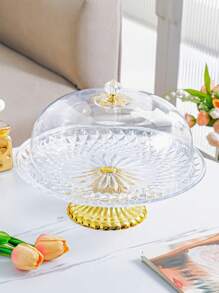 1pc Elegant Round Cake Stand Tray, Plastic, Intricate Pattern Design - Ideal For Birthday Parties, Weddings, Baby Showers, Ramadan