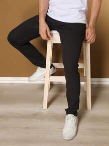 Men's Tailored Twill Trousers With Knife Pocket And Built-In Pocket - Black - View 6