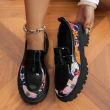 Nuevos mocasines de punta redonda versátiles de estilo casual con estampado floral, zapatos de plataforma de estilo Mary Jane para mujer