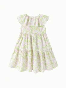 Balabala Tween Girls' Sweet Flutter-Sleeve Dress, 2024 Summer - Red and Green Hue - View 2