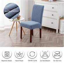 6 Sets Elastic Jacquard Dining Chair Covers, Leaf Pattern Chair Protectors, Dustproof Scratch-Resistant Removable Washable Slipcovers, Universal For Chairs, Stools And Benches, Perfect For Home, Kitchen, Living Room, Restaurant, Hotel, Banquet And Office - 水淺藍 - 查看 6