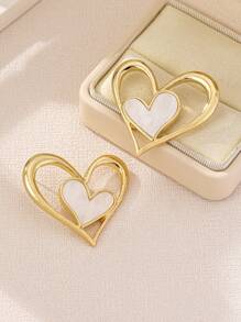 1 Cặp Hoa tai đinh tán hình trái tim họa tiết da báo rỗng phóng đại phong cách Châu Âu Mỹ tối giản thời trang sang trọng đa năng - trắng - Xem 5