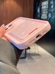 粉色心形元素卡包手机壳，时尚精致线条，心形卡槽设计，保护壳兼容 17系列、11/12/13/13 Pro Max/14 Plus/14 Pro Max/15 Plus/16 Plus/16 Pro Max/15 Pro Max、XR、XS、Galaxy S25、A系列、Galaxy系列，适合女性，粉色系春季礼物，生日派对佳品 - 彩色 - 查看 3