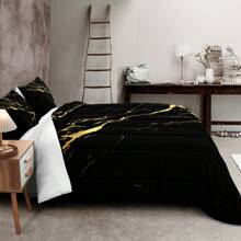 Black Marble Comforter Set King Size Gold Metallic Marble Comforter Set Black Gold Marble Pattern Modern Luxury Bedding Set 4 Pieces 1 Comforter 2 Pillowcases 1 Cushion Cover - Black - View 3