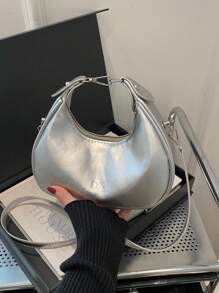 New Spring/Summer Fashion Crescent Handbag, Classic Solid Color PU Material Zipper Closure Tote Bag, Suitable For Attending Banquets, Gatherings, Queuing Festivals And Other Occasions, A Must-Have Stylish Bag - Multicolor - View 5