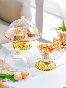 1pc Elegant Round Cake Stand Tray, Plastic, Intricate Pattern Design - Ideal For Birthday Parties, Weddings, Baby Showers, Ramadan