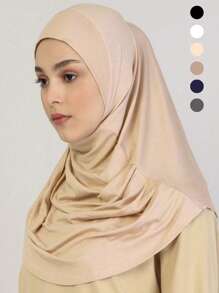 2pcs Women Solid Color Instant Hijab Set, Prayer Casual Pleated Headscarf Combination, Multi-Color Options, Practical Headscarf, Tudong, Instant Long Khimar Hijab, Suitable For Daily Wear All Seasons