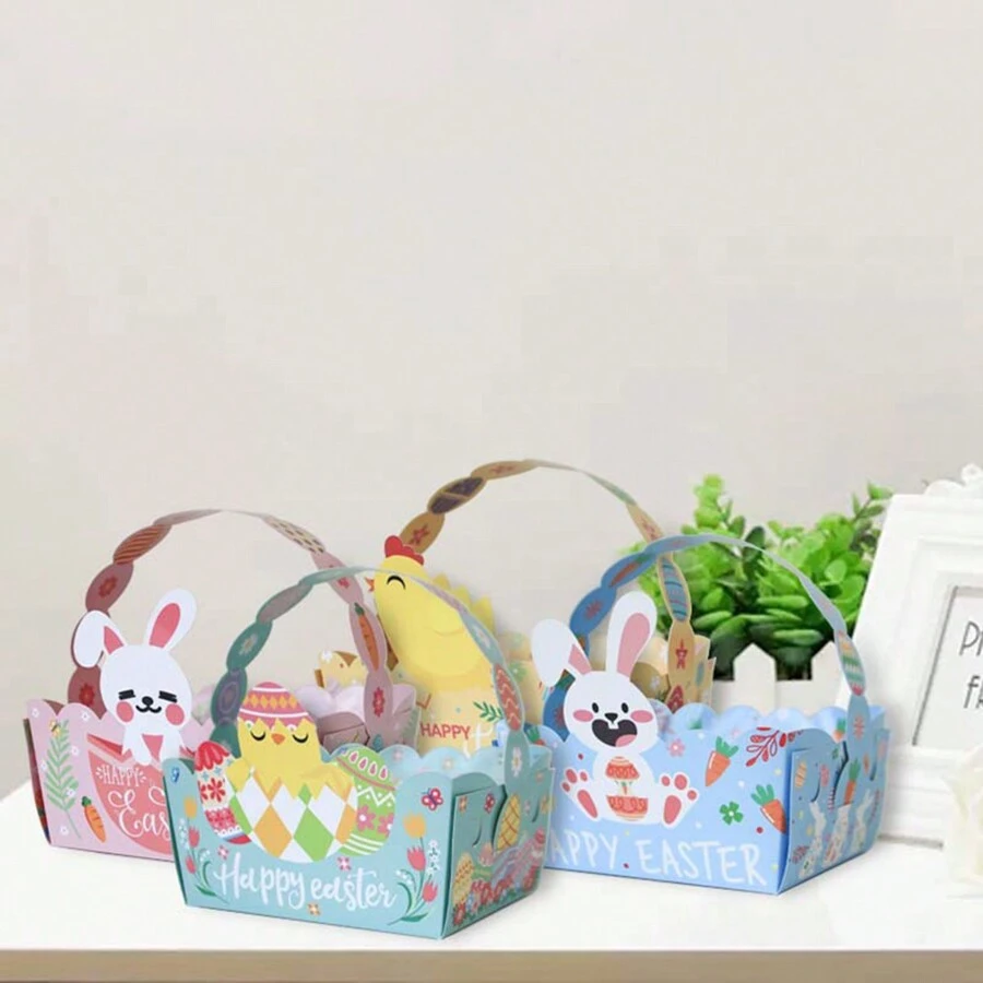 12/24pcs Paper Easter Baskets, Easter Gift Boxes With Handles, Easter Party Favors (12pcs Is 3pcs Per Color, 24pcs Is 6pcs Per Color) - Multicolor - View 1