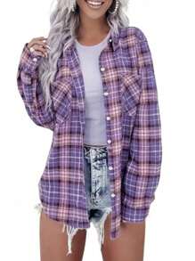 女士长袖休闲衬衫，简约时尚，适合日常穿着 - 彩色 - 查看 1