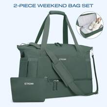 ETRONIK Gym Bag For Women, Travel Duffel Bag With USB Charging Port, Weekender Overnight Bag With Wet Pocket And Shoes Compartment For Women, Travel, Gym, Yoga, Suitable As Christmas, Valentine's Day, New Year's Gift - 墨綠色 - 查看 1