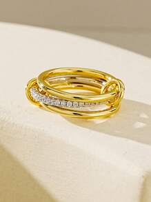 Set de 3 anillos chapados en oro apilables, anillos apilados de circonita cúbica de oro y plata, anillos conectados con múltiples eslabones, juego de anillos delicados para mujer - TZ1221-1 - Ver 5