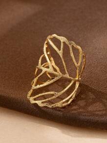 1 件优雅简约镂空金属叶设计戒指，百搭高端美学，适合日常佩戴