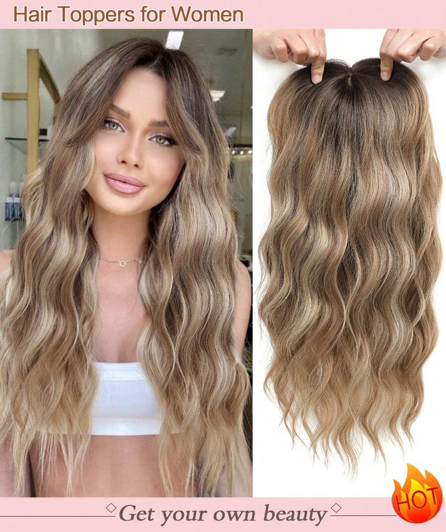20" Wavy Hair Topper To Add Hair Volume 6.5"X6.5" Base Size Hair Toppers For Women Synthetic Hair Pieces For Women With Thinning Hair Wavy Clip In Hair Extensions - Piano Color - View 1