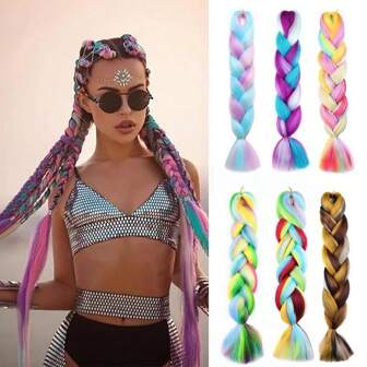 Jumbo Braiding Hair Rainbow Colors Extensions Fiber Mix Four Silky Colorful Twist Hair Extensions Colored Synthetic Braids