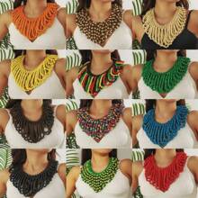 Handwoven Wood Bead V-Shaped Necklace, Exaggerated African Bridal Accessory, Party Decoration, Factory Outlet, Natural Wood Beads, Slight Defects, Occasional Color Difference, Not Seconds, Caution For Those Seeking Perfection