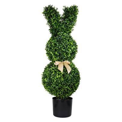 1 pieza Árbol artificial de conejo de Pascua en maceta - Planta artificial de hojas pequeñas de 35 pulgadas en maceta, planta en maceta de boj para decoración del porche, decoración de oficina en el hogar, regalos de cumpleaños y graduación, decoración de jardín, planta artificial para exteriores, jardinería, flores artificiales