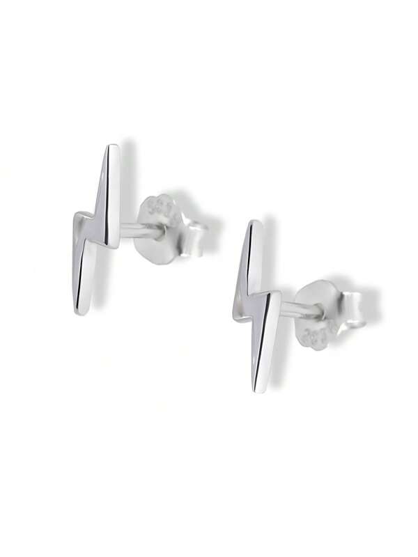 1 Pair S925 Silver Plated Platinum Lightning Shape Earrings, Fashionable & Youthful Lightning Pattern, Suitable For Young Women, Lightweight & Hypoallergenic, Party Essential Lightning Shape Earrings, Including Gift Box