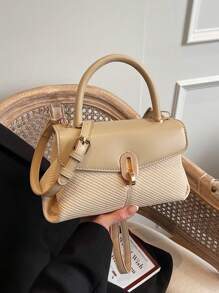 Nuevo bolso cuadrado pequeño de moda para mujer, bolso de mano casual de unicolor, bolso bandolera versátil con decoración de metal de PU, adecuado para atuendos de Año Nuevo, regalos, fiestas, festivales de música, apropiado para adolescentes, estudiantes universitarias, trabajadores de oficina, perfecto para universidad, trabajo, negocios, commuting, al aire libre, viajes, picnics, oficina, ideal para trabajo, compras