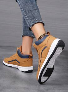 Plus Size Women's Casual Sneakers, Lace Up Soft Sole Flat Comfortable Sports Shoes For Women, Lightweight High-Top Daily Shoes