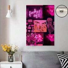 Pink Mosaic Personality Canvas Painting, Personality Creative Home Decoration, High Quality Decorative Posters, Dormitory, Gym, Bar, Cafe, Arcade, Room Living Room Wall Decoration Painting, Perfect Gift,Framed Canvas Painting - Framed(框架) - 查看 3
