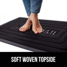 GORILLA GRIP 100% Impermeable Alfombra de Entrada WeatherMax para Todas las Estaciones, Diseñada en EE. UU., Caucho Natural, Resistente a Manchas y Desvanecimiento, Alfombras de Entrada de Bajo Perfil para Interior y Exterior, Fácil de Limpiar, 17x29 Diamante Gris - Bienvenida negra - Ver 8