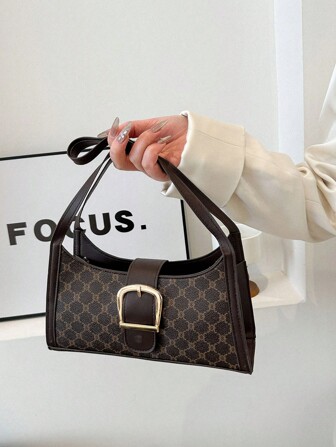 女士复古时尚撞色单肩包优雅轻奢腋下包PU休闲小方包适合女性日常使用