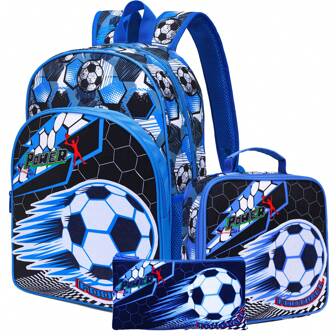 3pcs Dinosaur/Football-Themed Backpack Set With Lunch Box & Pencil Case&Storage Bag - Polyester, Lightweight, Fashionable Mixed Colors
