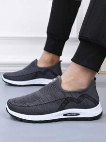 Men's Anti-Slip Soft Bottom Casual Sports Shoes, Mesh Breathable Round Toe Flat Slip-On Walking Shoes For Spring And Autumn - Grey - View 6
