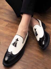 Męskie buty biurowe, czarno-białe, wsuwane, codzienne, z frędzlami, oddychające, wygodne, do jazdy samochodem/na formalne okazje, duże rozmiary, modne