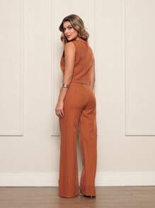 Women's Tailored Set Vest + Pants Casual/Social Fashion - 焦糖色/白色 - 查看 2
