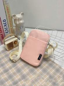 1 件简约纯色斜挎手机包，轻巧多功能，配有前袋和可折叠肩带，适合男孩和女孩，非常适合日常外出、上学等。 - 純色斜背包 - 查看 5