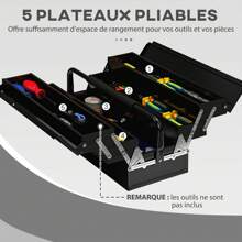 DURHAND Metal Toolbox - Tool Case - 3-Level Toolbox 5 Retractable Trays - Black Steel Sheet - Black - View 4