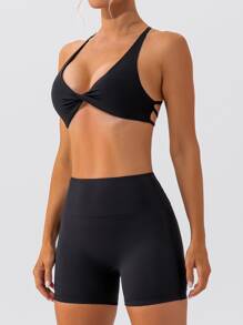 Women's Sports Bra Underwear Twisted Chest Design Criss Cross Backless,Deep V Neck Twist Front Sports Push Up Bra,Outdoor Workout Leisure Bra Running Fitness Pilates