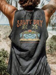 Men's Lightweight Summer Vacation Palm Tree Letter Print Casual Tank Top