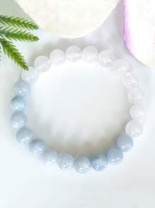 YAUKIA 1 件海蓝宝石 & 白玉 & 白纹石水晶手链，海蓝宝石疗愈玛拉宝石弹性手链，缓解焦虑镇静，增强直觉手链，水晶串珠手链，女士 - 彩色 - 查看 5