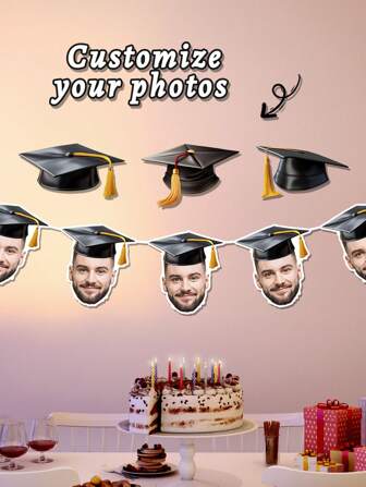 1 st anpassad ansiktsbanderoll - Personlig fotofestdekoration, examensfest ansiktsbanderoll, rolig dekoration snörflagga, anpassad fotohängande flagga, gör-det-själv-födelsedagsfestdekoration, roliga personliga festtillbehör, lämplig för examensceremonier, födelsedagar, bröllop, årsdagar, högtidsfiranden, unika fotoanpassade festbanderoller, kreativa personliga presenter, multifunktionell, hållbar, dekorativ, återanvändbar, utsökt, snygg, högkvalitativ, färgglad, modern, anpassad, personlig, unik, perfekta presenter till honom, perfekta presenter till henne, pojkvän, pappa, flickvän, mamma, familj, vänner, tesalong, hem, trädgård, kontor, för årsdagar, för alla hjärtans dag, för mors dag, för födelsedagar, för fars dag, för examen, för bröllop, för inflyttningsfest, anpassade banderoller och vimplar