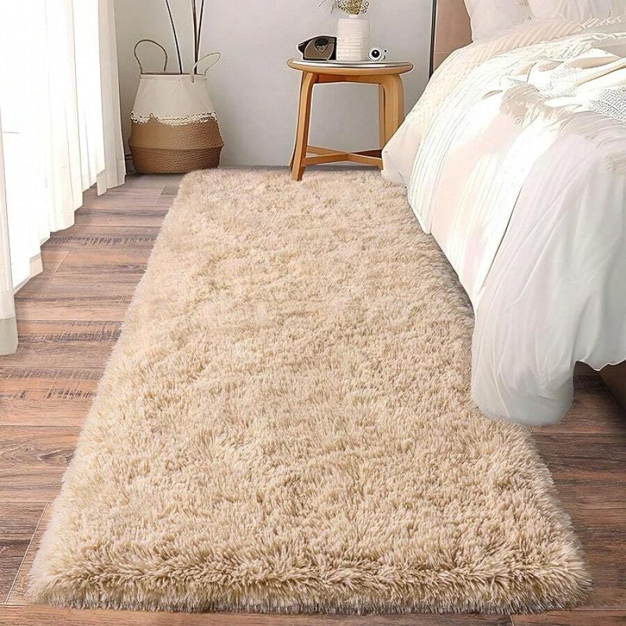 Soft Fluffy Shag Throw Area Rug, 2x4 Black, Non-Slip Bedroom, Hallways, Bedside, Dorm, Living Room - Long Shaggy Rug - 淺褐色的 - 查看 1