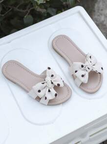 2025 Summer New Girls' Slippers Comfortable Bow Flat Slip-On Beach Shoes Slouchy Soft Soled Slippers