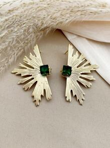 1 Pair Fashionable Minimalist Niche Design Jewelry Gold Plated Stainless Steel & Green Natural Stone Fan-Shaped Earrings, Suitable For Women's Daily Wear And St. Patrick's Day Gift