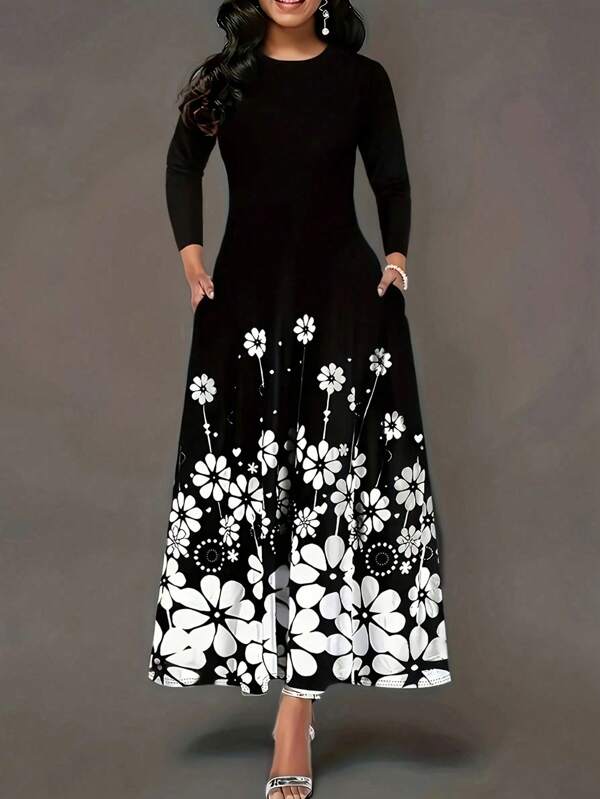 New Arrival Autumn European & American Fashion Long Sleeve Printed Dress For Women