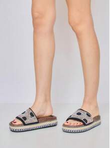 Sommer Mode Sandalen mit Strass Dekor und dicker Sohle, stilvolle Sandalen, Sommer Sandalen für Frauen - Schwarz - Übersicht 2