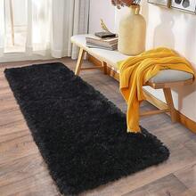 Soft Fluffy Shag Throw Area Rug, 2x4 Black, Non-Slip Bedroom, Hallways, Bedside, Dorm, Living Room - Long Shaggy Rug - 黑色 - 查看 2