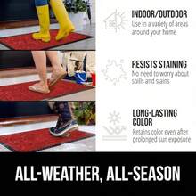GORILLA GRIP 100% Impermeable Alfombra de Entrada WeatherMax para Todas las Estaciones, Diseñada en EE. UU., Caucho Natural, Resistente a Manchas y Desvanecimiento, Alfombras de Entrada de Bajo Perfil para Interior y Exterior, Fácil de Limpiar, 17x29 Diamante Gris - Vino tinto añejo - Ver 4