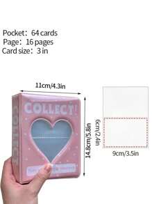 1 Piece Of 64 Pocket Mini Photo Album Cartoon Photo Album, Suitable For Kpop Card Collection, Heart-Shaped Incision Display, Plastic Material, Rectangular Card Storage Book
