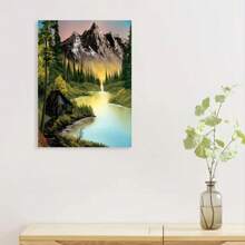 Framed Room Decor Bob Poster, Ross Inspired Canvas Wall Art, Nature Scenery Print, Vibrant Mountain Landscape With Lake And Cabin, Home Decor